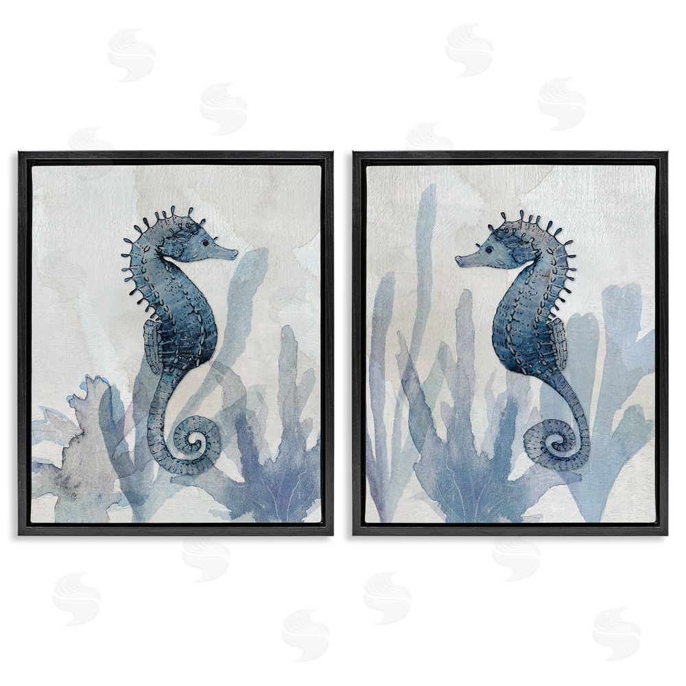 Susan Jill Impressions of Seahorses Black Floating Frame Canvas Wall Art Print