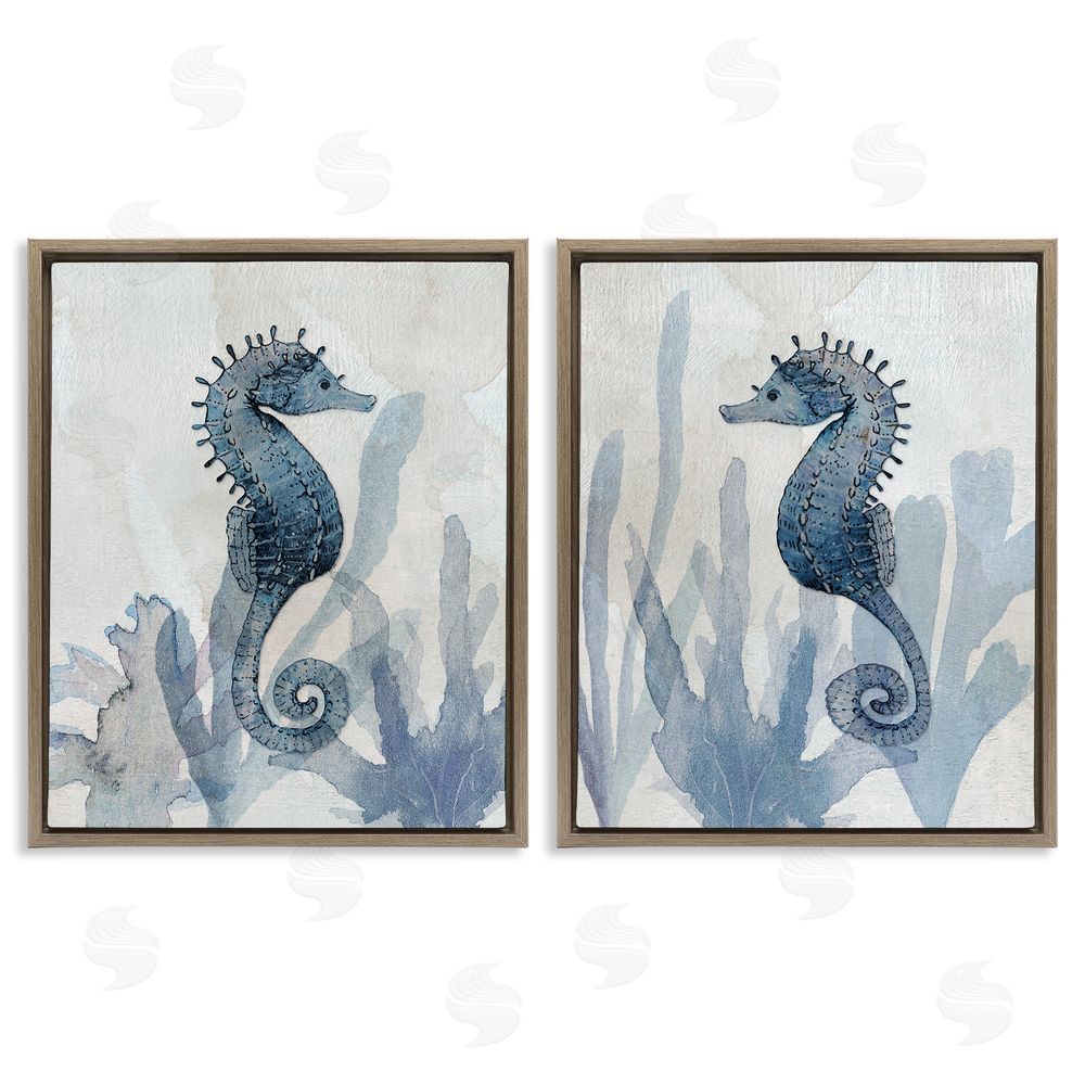 Susan Jill Impressions of Seahorses Brown Floating Frame Canvas Wall Art Print