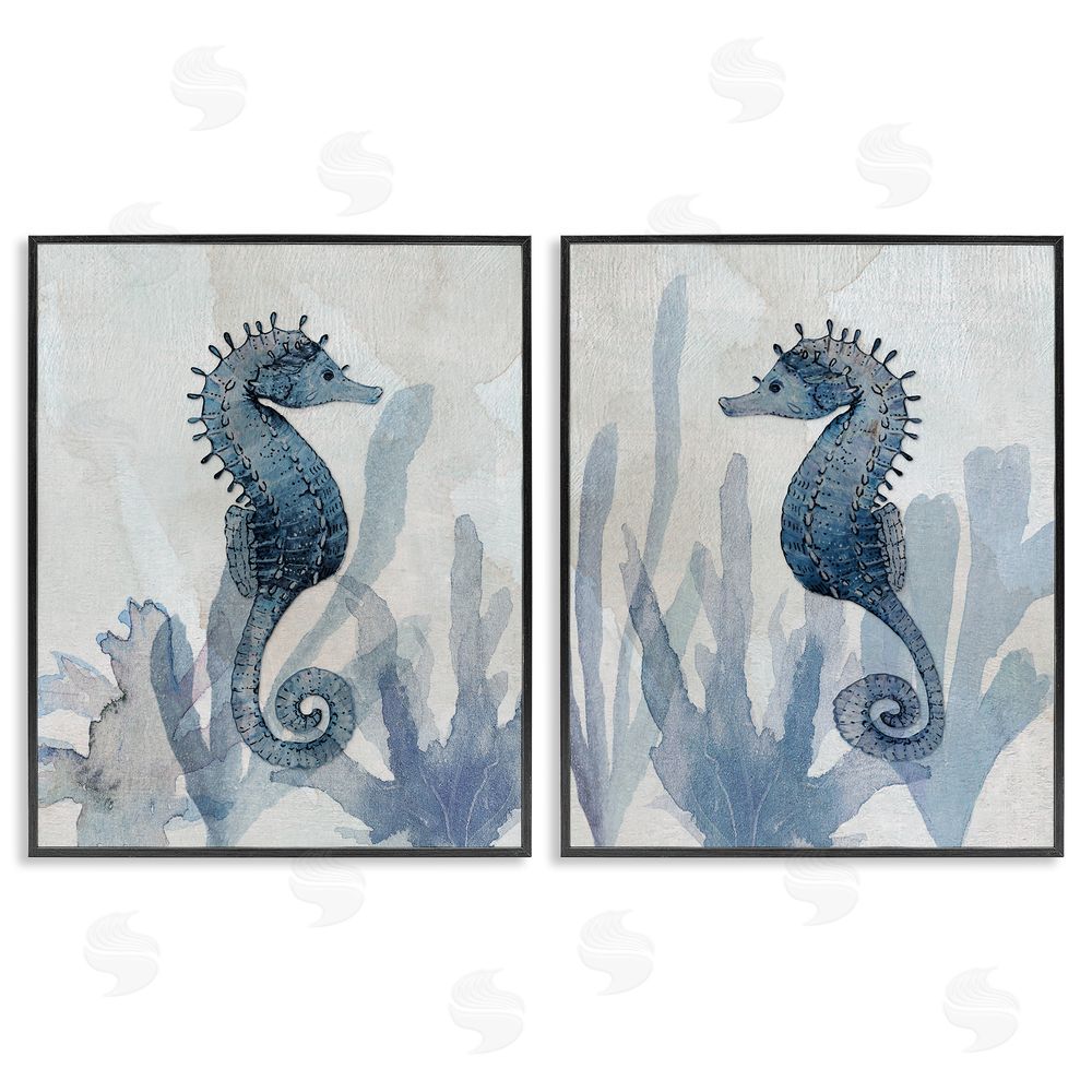 Susan Jill Impressions of Seahorses Black Framed Giclee Wall Art Print