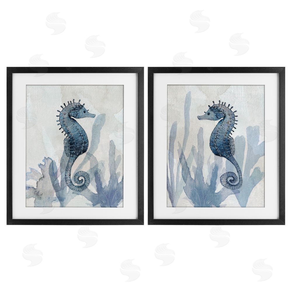 Susan Jill Impressions of Seahorses Black Framed Print Under Glass Wall Art