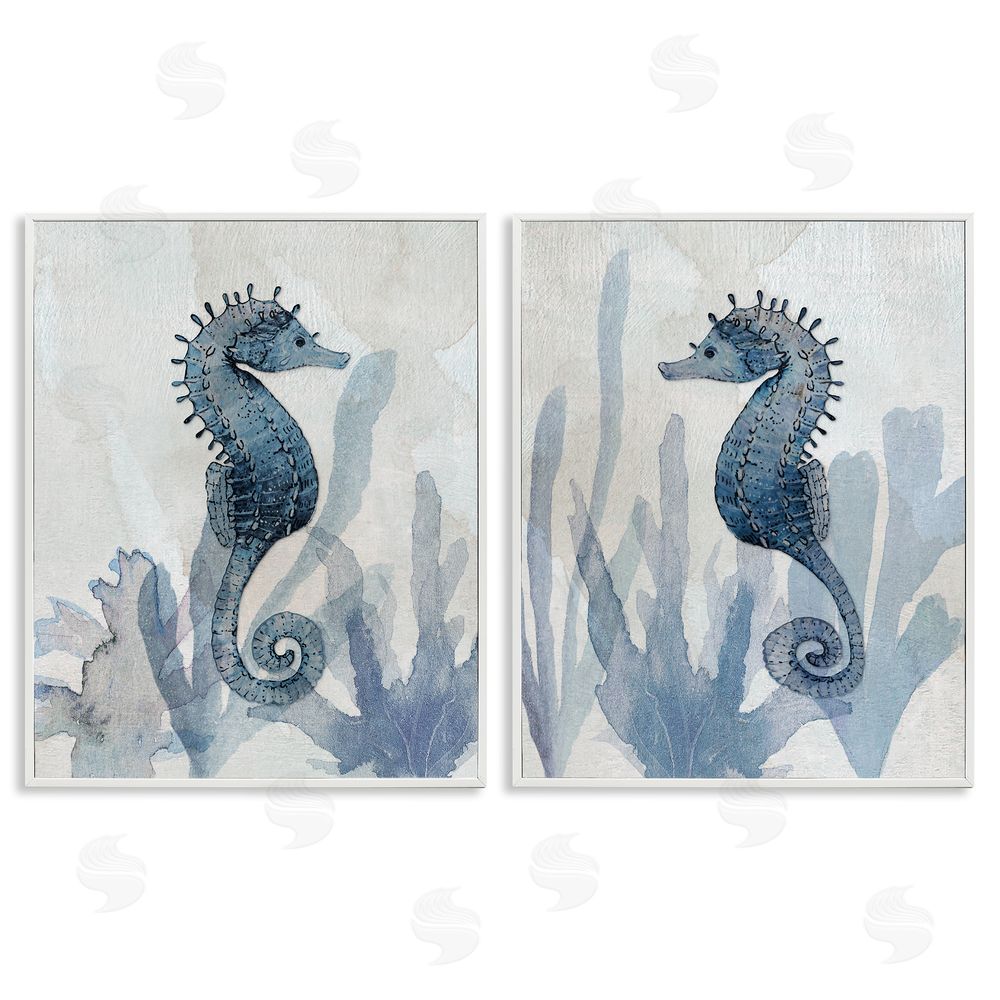 Susan Jill Impressions of Seahorses White Framed Giclee Wall Art Print