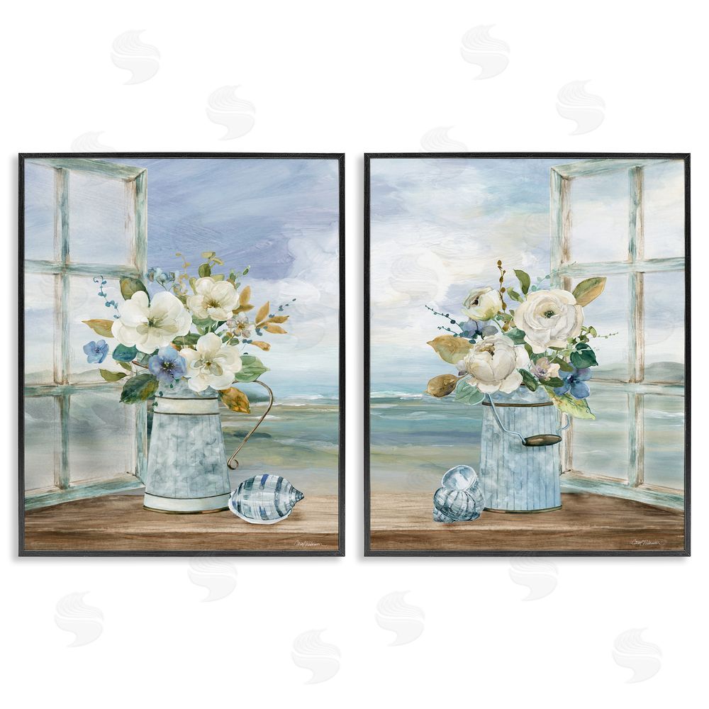Carol Robinson Seaside Bouquets in Window Black Framed Giclee Wall Art Print