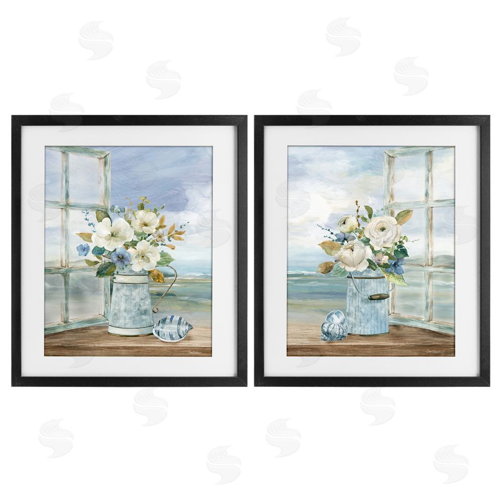 Carol Robinson Seaside Bouquets in Window Black Framed Print Under Glass Wall Art