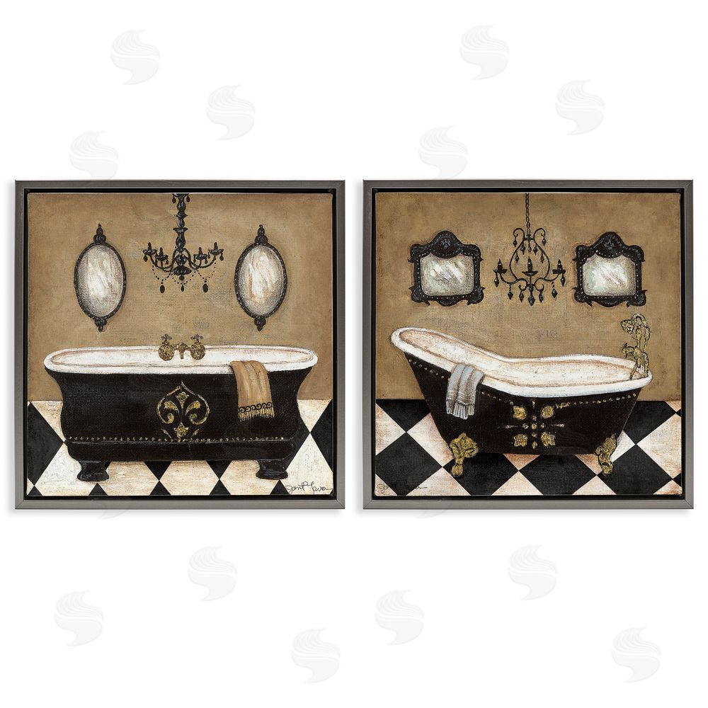 Janet Tava Elegant Bathroom with Chandeliers Gray Floating Frame Canvas Wall Art Print