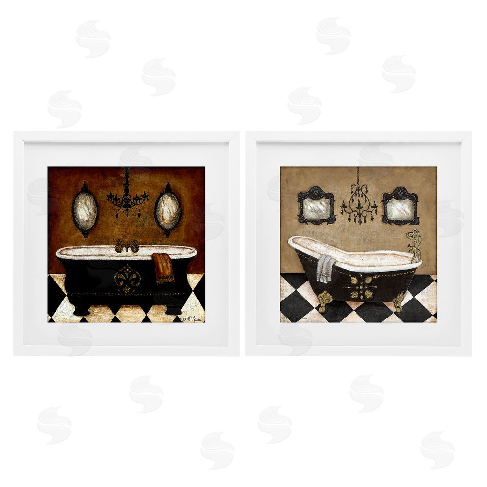 Janet Tava Elegant Bathroom with Chandeliers White Framed Print Under Glass Wall Art