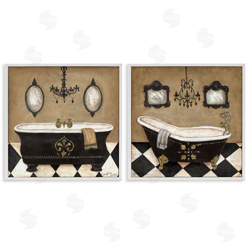 Janet Tava Elegant Bathroom with Chandeliers White Framed Giclee Wall Art Print