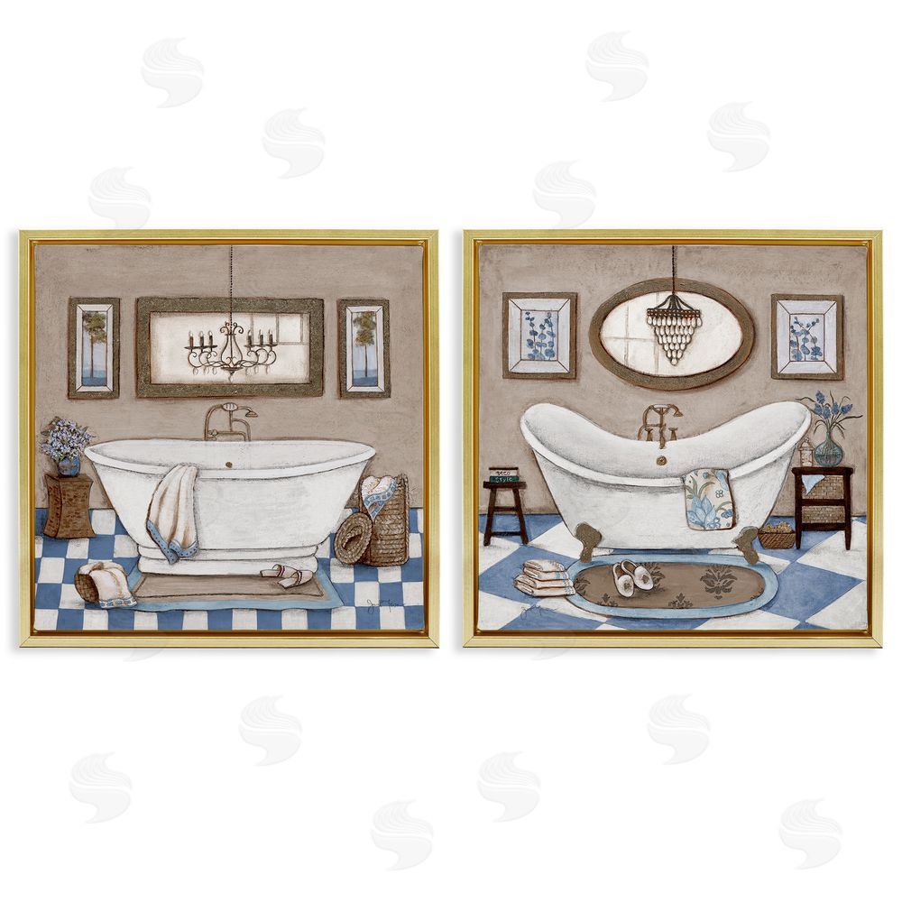 Janet Tava Tiled Bathroom Views Gold Floating Frame Canvas Wall Art Print