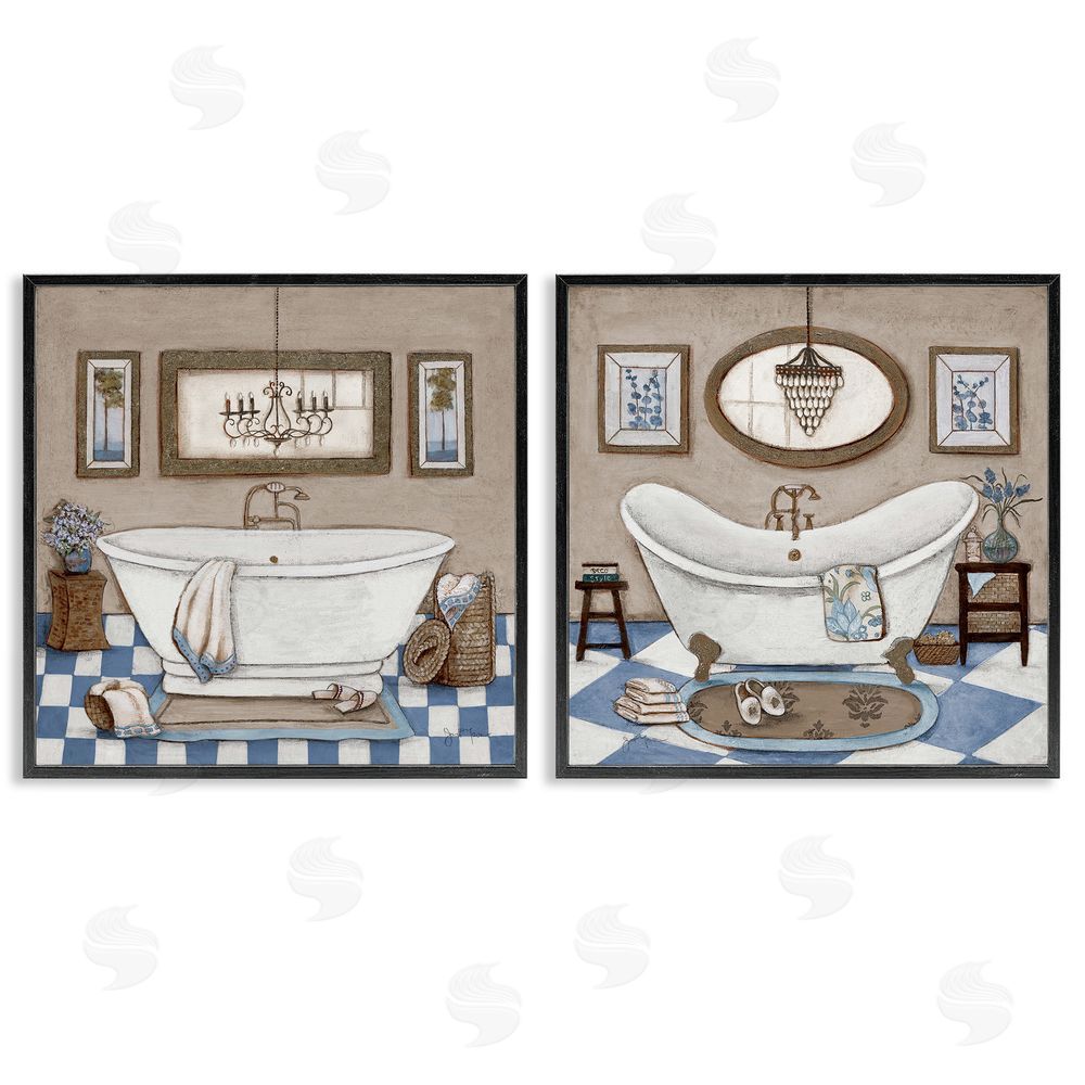 Janet Tava Tiled Bathroom Views Black Framed Giclee Wall Art Print
