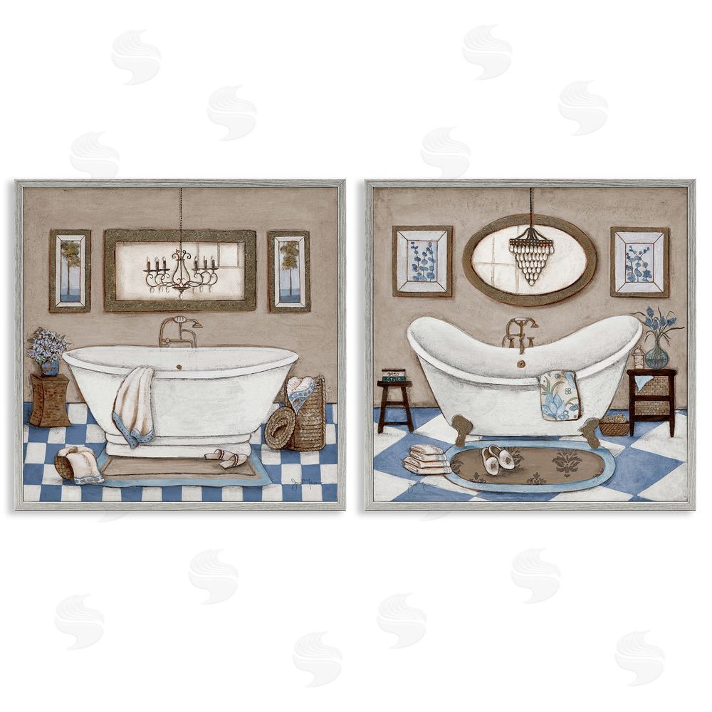 Janet Tava Tiled Bathroom Views Gray Framed Giclee Wall Art Print