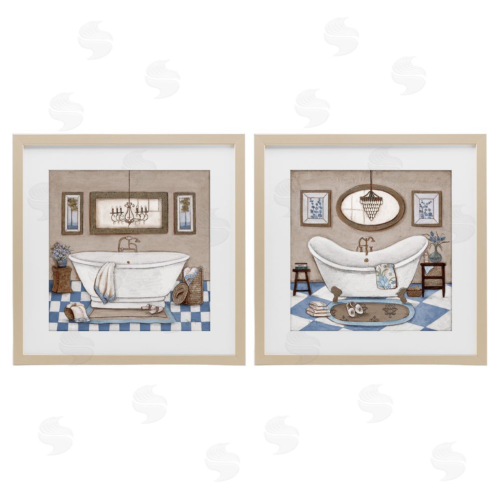 Janet Tava Tiled Bathroom Views Brown Framed Print Under Glass Wall Art
