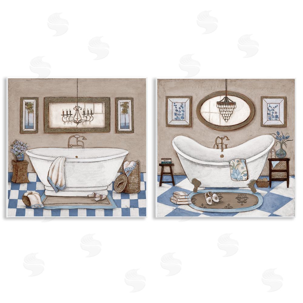 Janet Tava Tiled Bathroom Views Wooden Wall Plaque Art Print