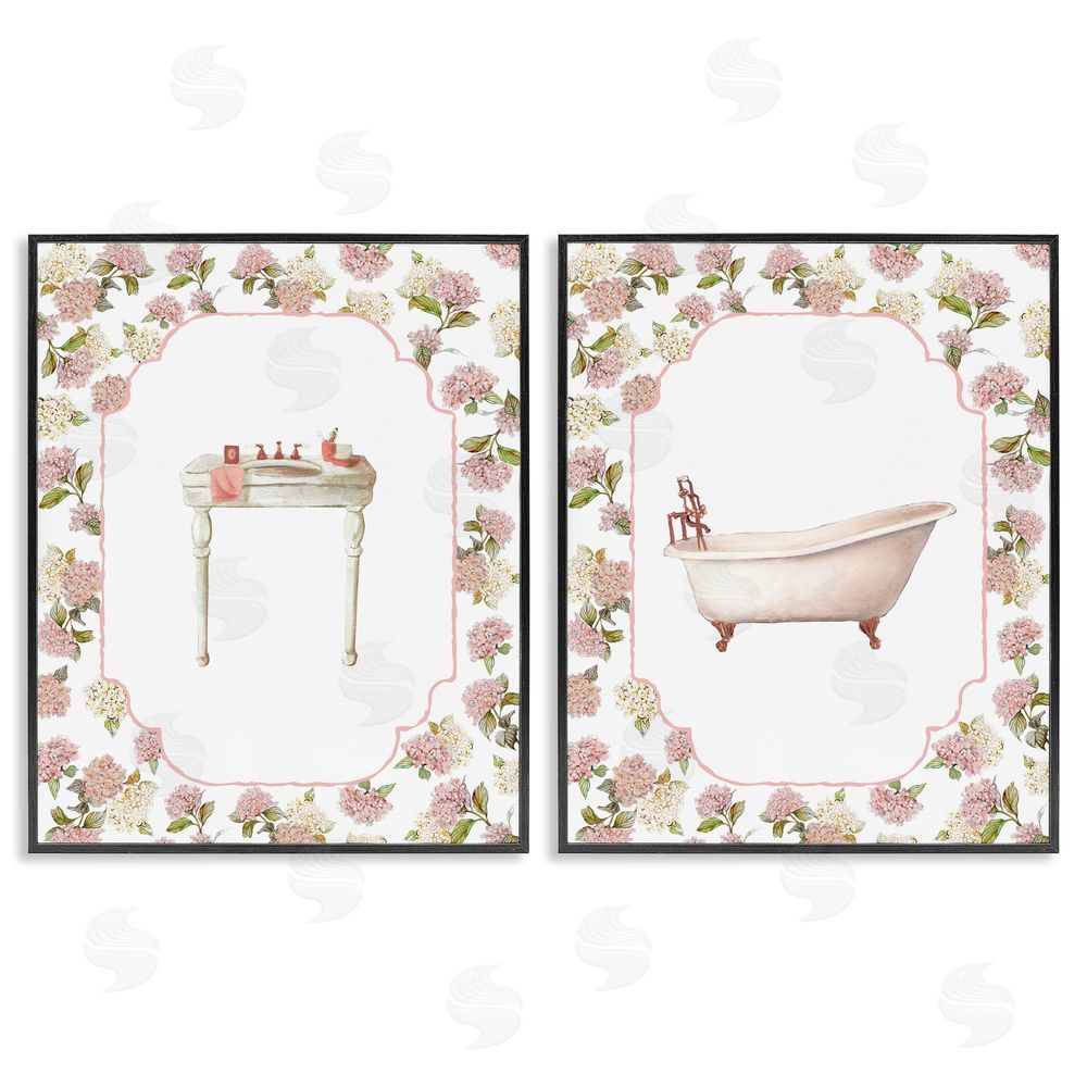Carol Robinson Elegant Hydrangeas Bathroom Black Framed Giclee Wall Art Print