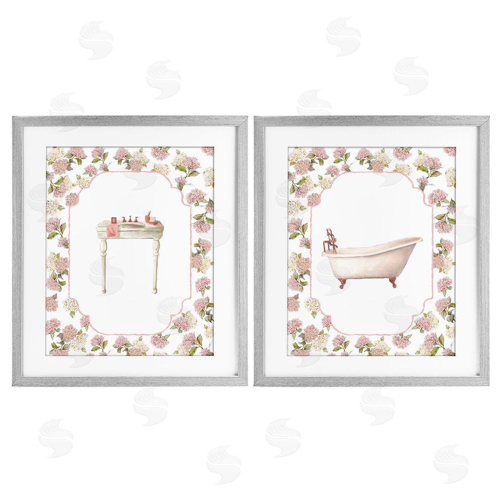 Carol Robinson Elegant Hydrangeas Bathroom Gray Framed Print Under Glass Wall Art