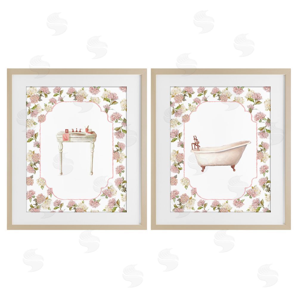 Carol Robinson Elegant Hydrangeas Bathroom Brown Framed Print Under Glass Wall Art