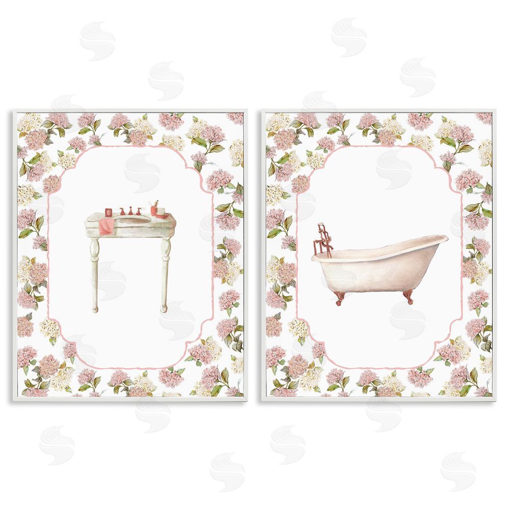 Carol Robinson Elegant Hydrangeas Bathroom White Framed Giclee Wall Art Print