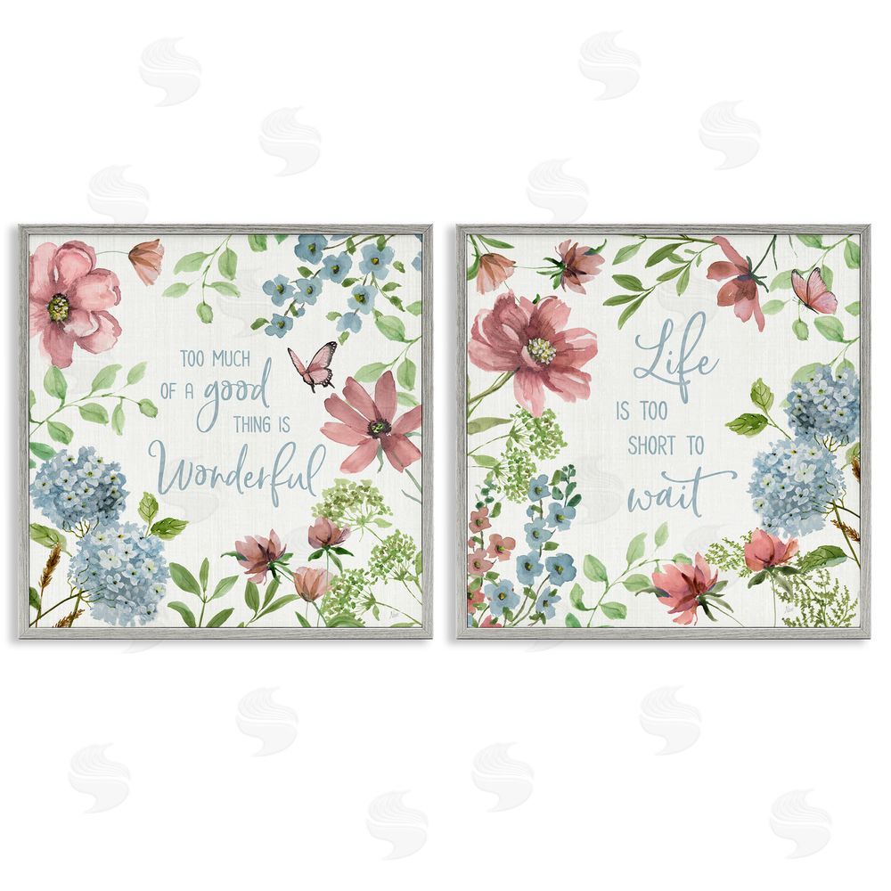 Nan Uplifting Floral Quotes Gray Framed Giclee Wall Art Print