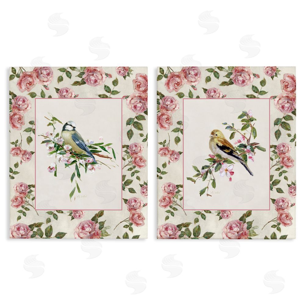 Sally Swatland Dainty Roses & Birds Stretched Canvas Wall Art Print