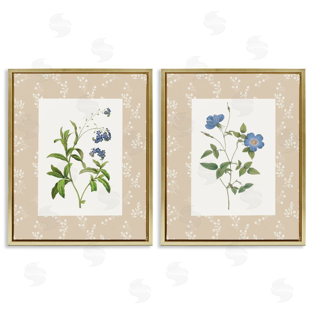 Val Rhodes Herbs on Beige Botanicals Gold Floating Frame Canvas Wall Art Print