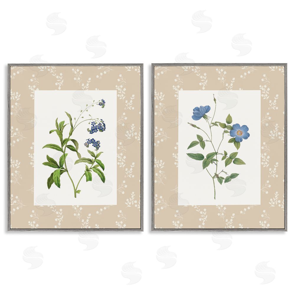 Val Rhodes Herbs on Beige Botanicals Gray Framed Giclee Wall Art Print