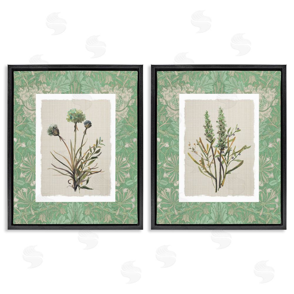 Carol Robinson Green Tone Herbal Blooms Black Floating Frame Canvas Wall Art Print