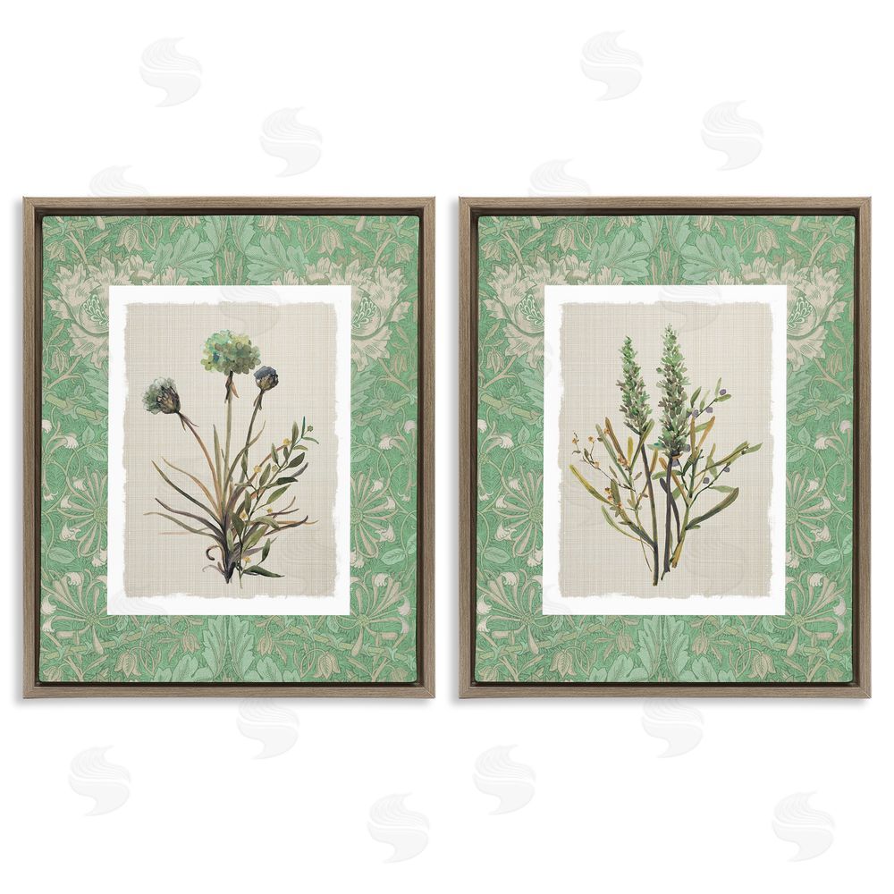 Carol Robinson Green Tone Herbal Blooms Brown Floating Frame Canvas Wall Art Print
