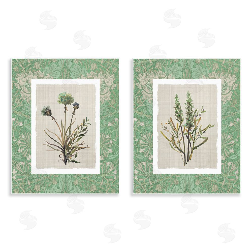 Carol Robinson Green Tone Herbal Blooms Wooden Wall Plaque Art Print