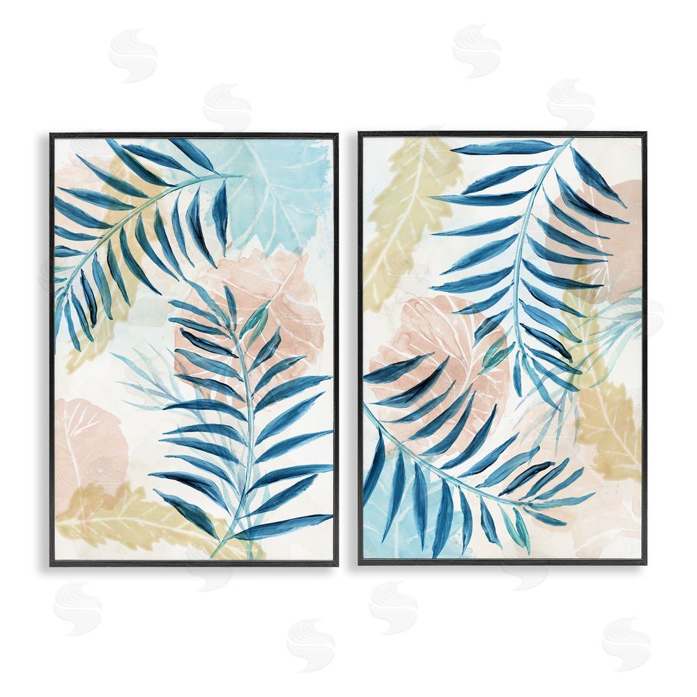 Nan Pastel & Blue Palm Fronds Black Framed Giclee Wall Art Print