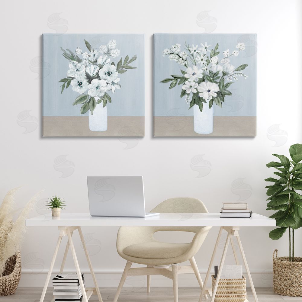 Marilyn Dunlap Mixed White Blossoms Stretched Cavas Wall Art Set in Room