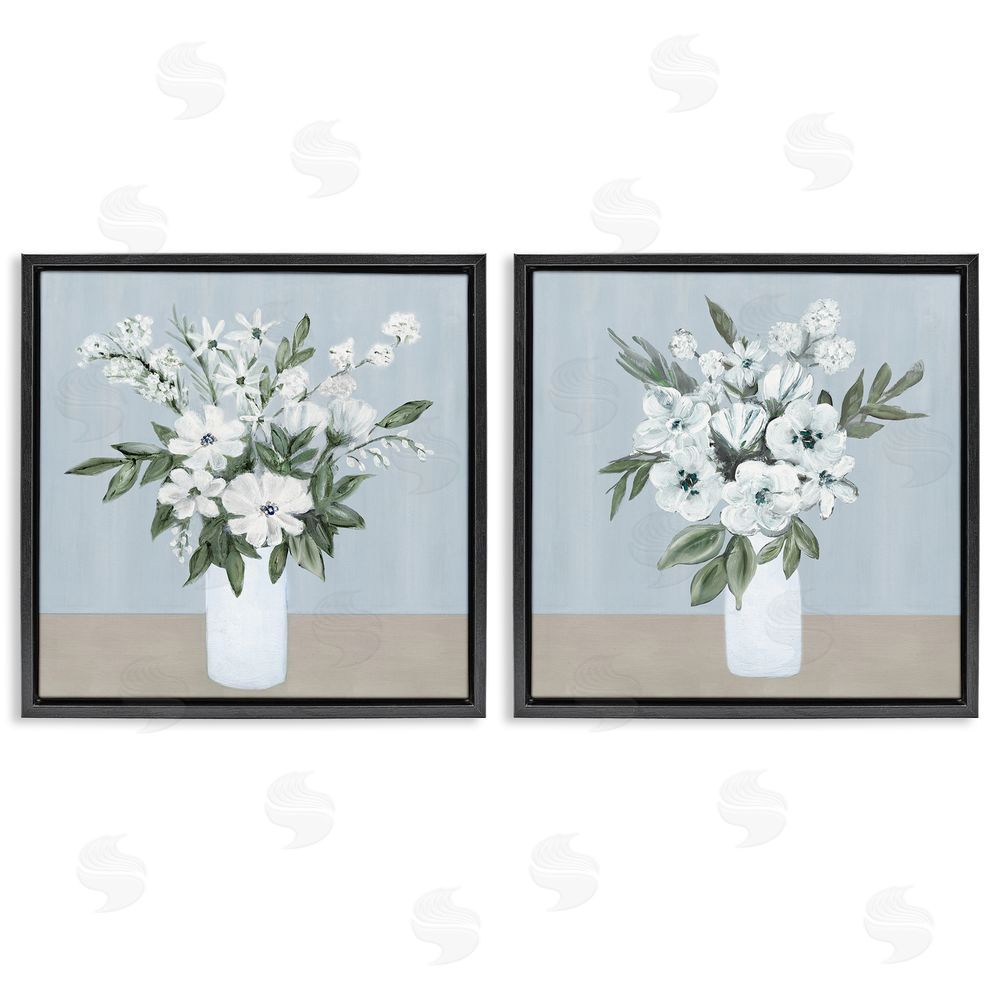 Marilyn Dunlap Mixed White Blossoms Black Floating Frame Canvas Wall Art Print
