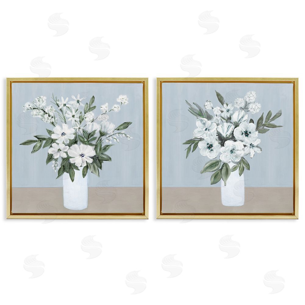 Marilyn Dunlap Mixed White Blossoms Gold Floating Frame Canvas Wall Art Print