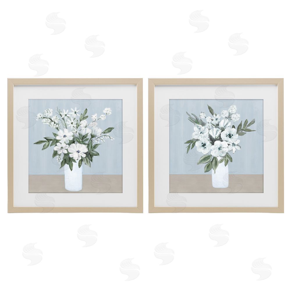 Marilyn Dunlap Mixed White Blossoms Brown Framed Print Under Glass Wall Art