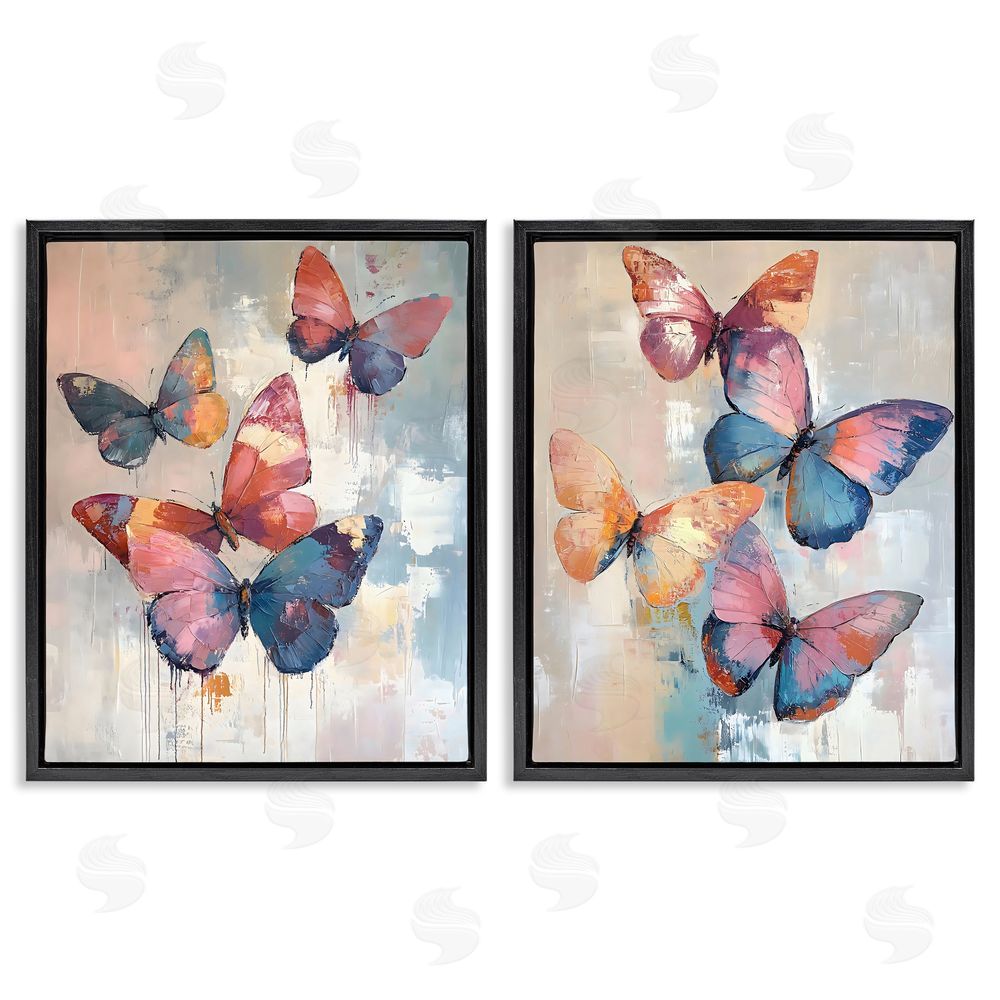 Creative Studio Butterfly Beauties in Flight Black Floating Frame Stretched Canvas Wall Art Print