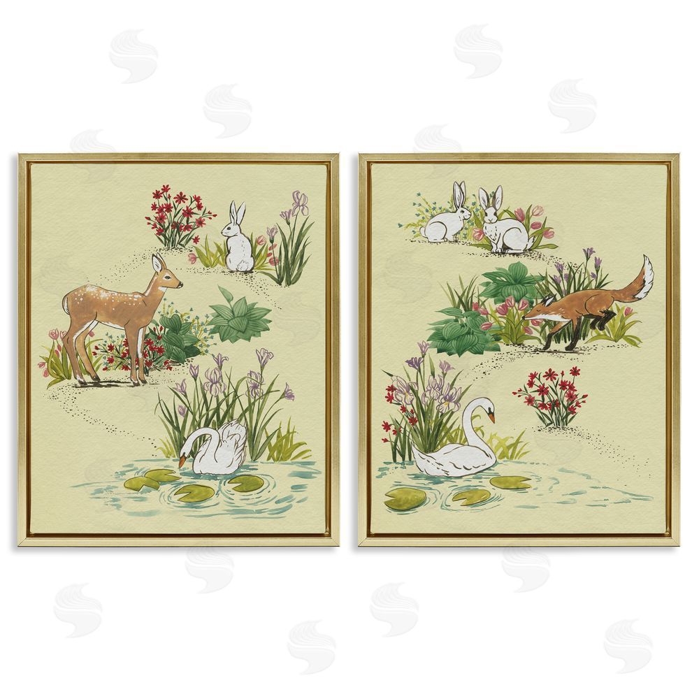 Grace Popp Spring Animals in Nature Gold Floating Frame Canvas Wall Art Print