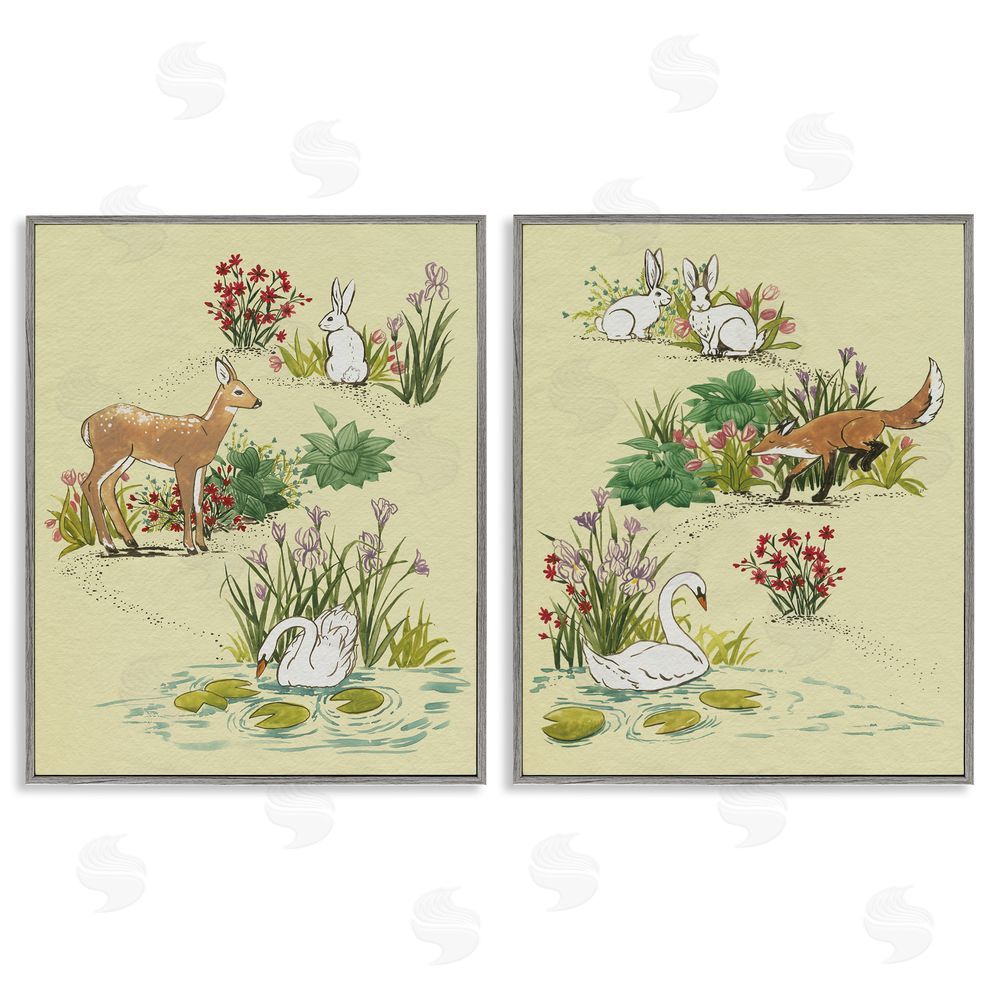 Grace Popp Spring Animals in Nature Gray Framed Giclee Wall Art Print