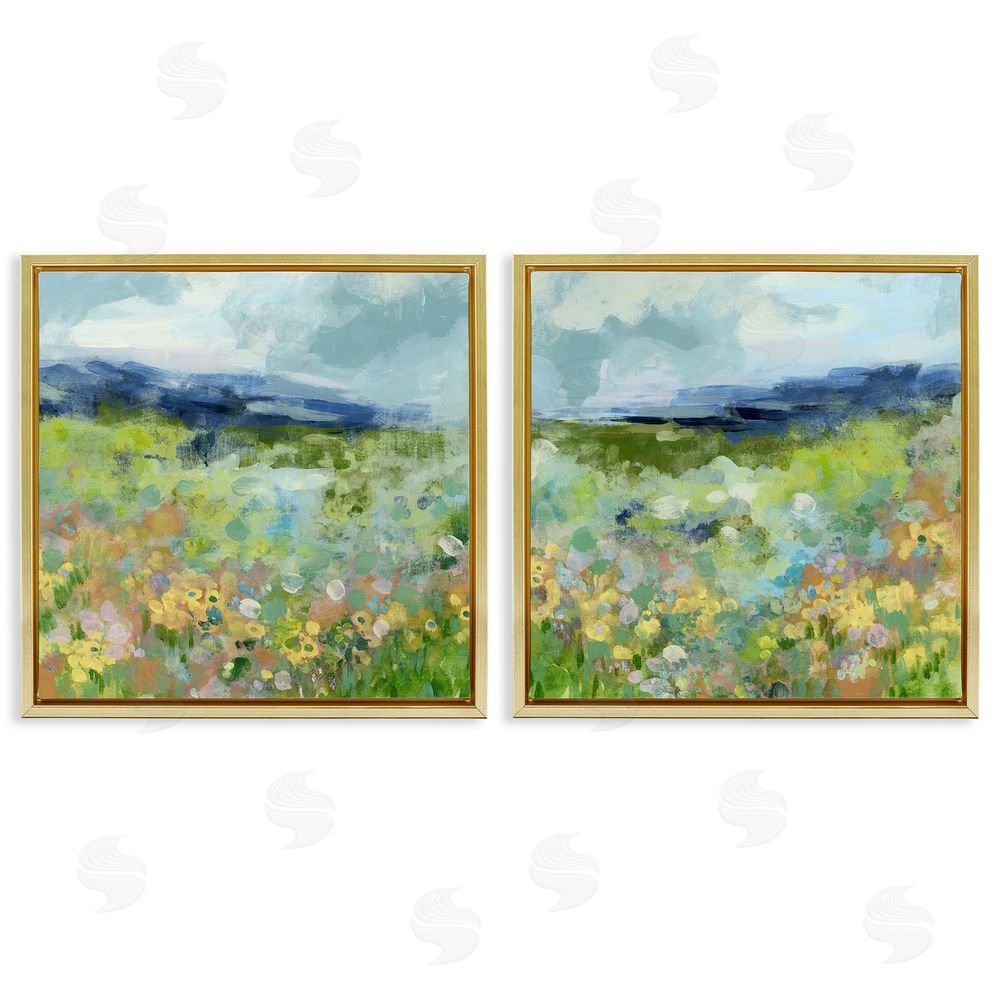 June Erica Vess Abstract Valley of Wildflowers Gold Floating Frame Canvas Wall Art Print