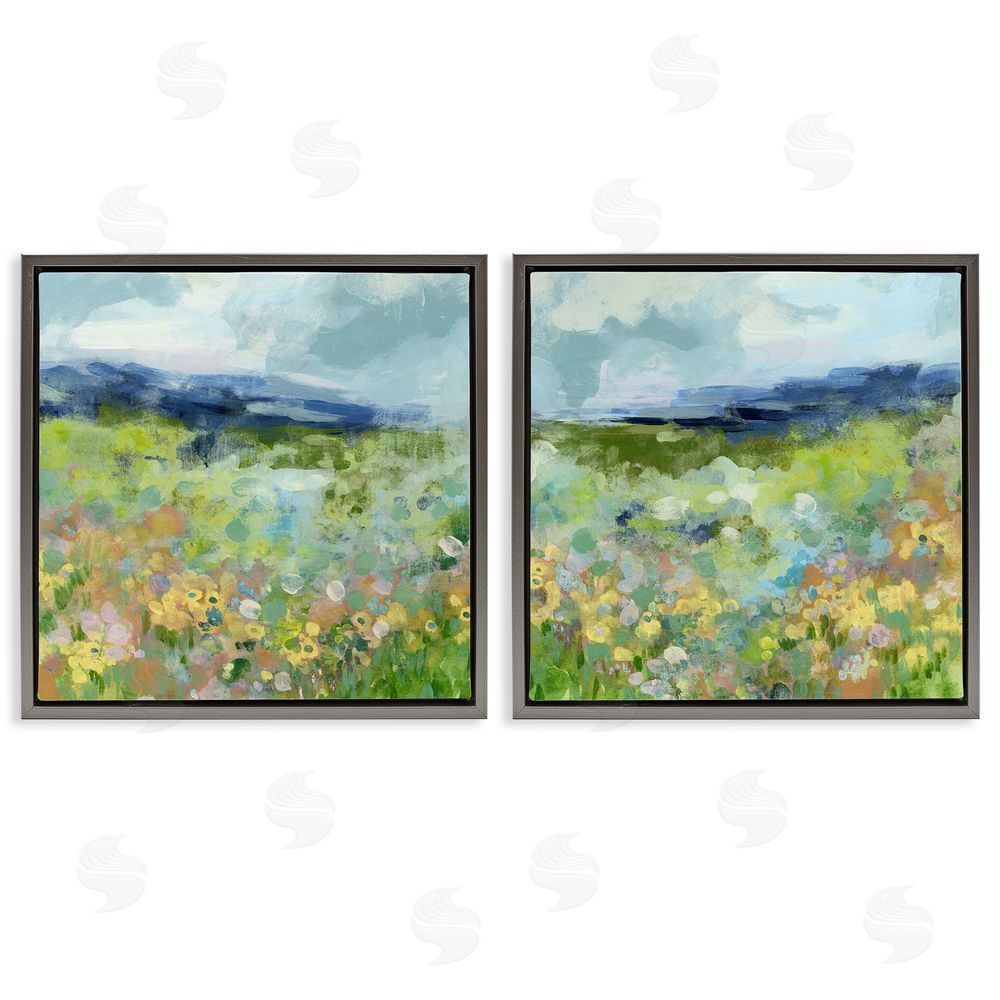 June Erica Vess Abstract Valley of Wildflowers Gray Floating Frame Canvas Wall Art Print