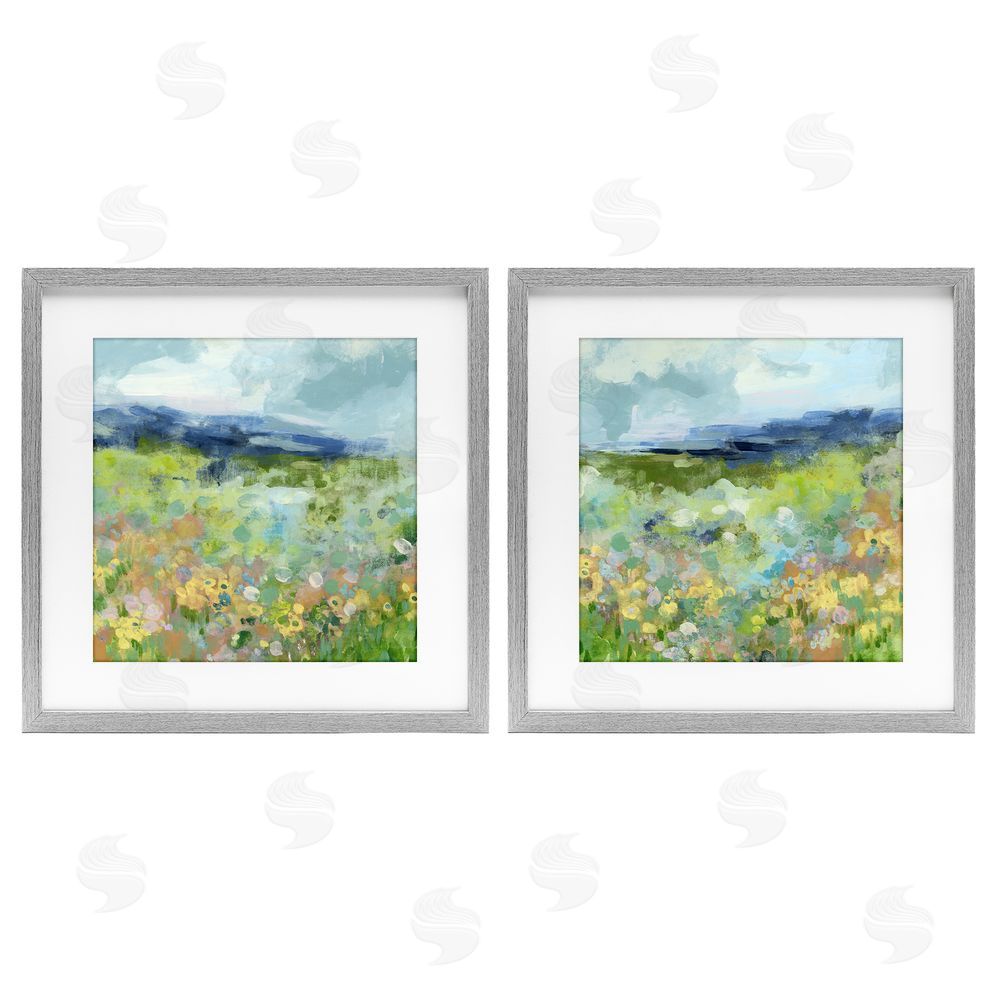June Erica Vess Abstract Valley of Wildflowers Gray Framed Print Under Glass Wall Art