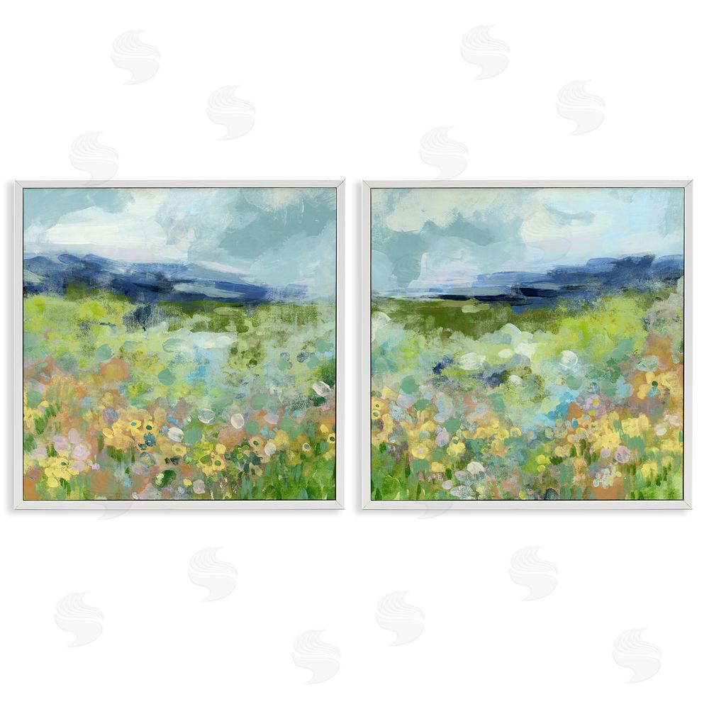 June Erica Vess Abstract Valley of Wildflowers White Framed Giclee Wall Art Print