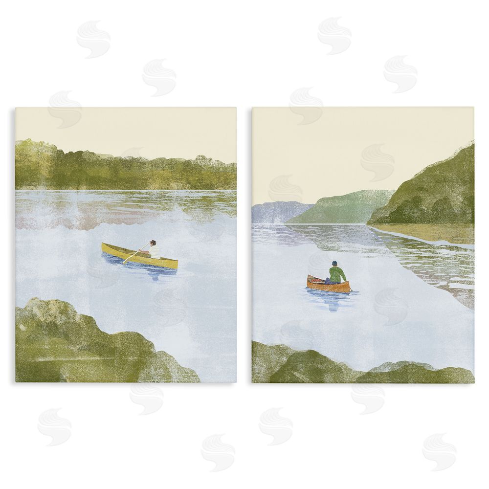 Victoria Barnes Canoeing Across Tranquil Waters Stretched Canvas Wall Art Print