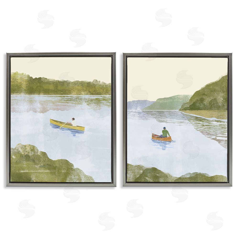 Victoria Barnes Canoeing Across Tranquil Waters Gray Floating Frame Canvas Wall Art Print