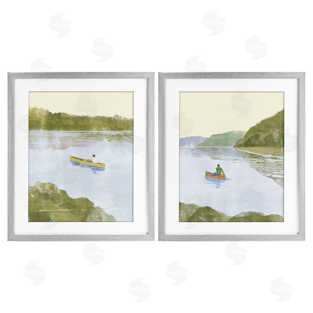 Victoria Barnes Canoeing Across Tranquil Waters Gray Framed Print Under Glass Wall Art