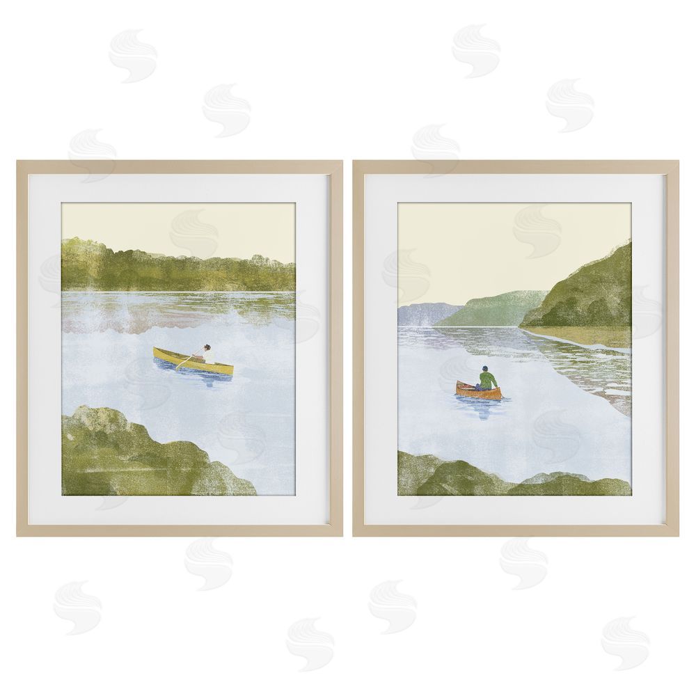 Victoria Barnes Canoeing Across Tranquil Waters Brown Framed Print Under Glass Wall Art