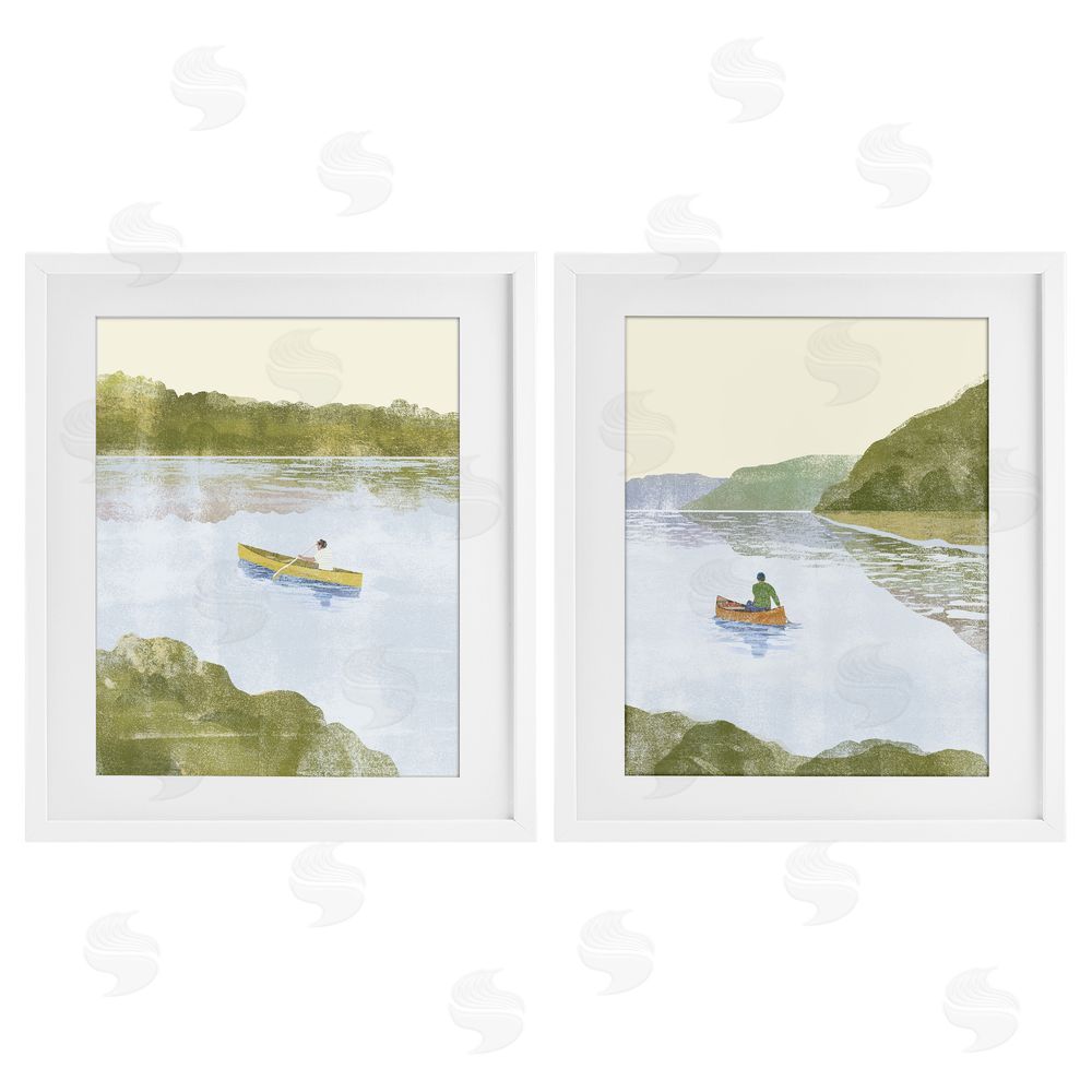 Victoria Barnes Canoeing Across Tranquil Waters White Framed Print Under Glass Wall Art