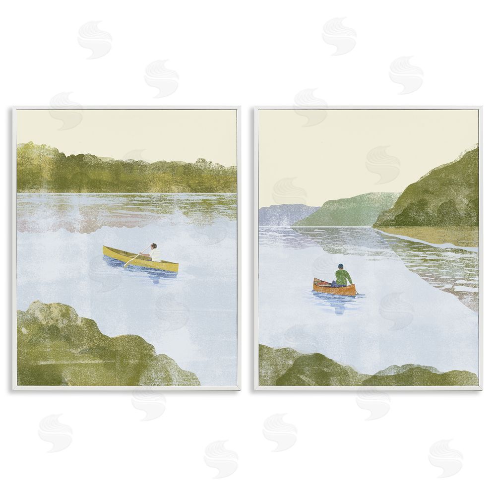 Victoria Barnes Canoeing Across Tranquil Waters White Framed Giclee Wall Art Print