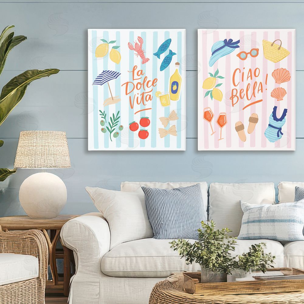 Sandra Picco Summer Italian Vacation Stretched Cavas Wall Art Set in Room