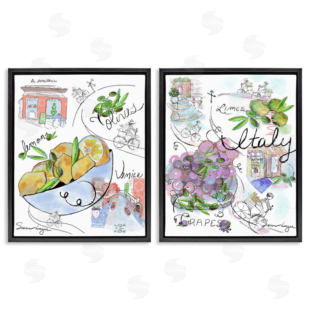Susan Lugar Italy Travel Sketch Collection Black Floating Frame Canvas Wall Art Print