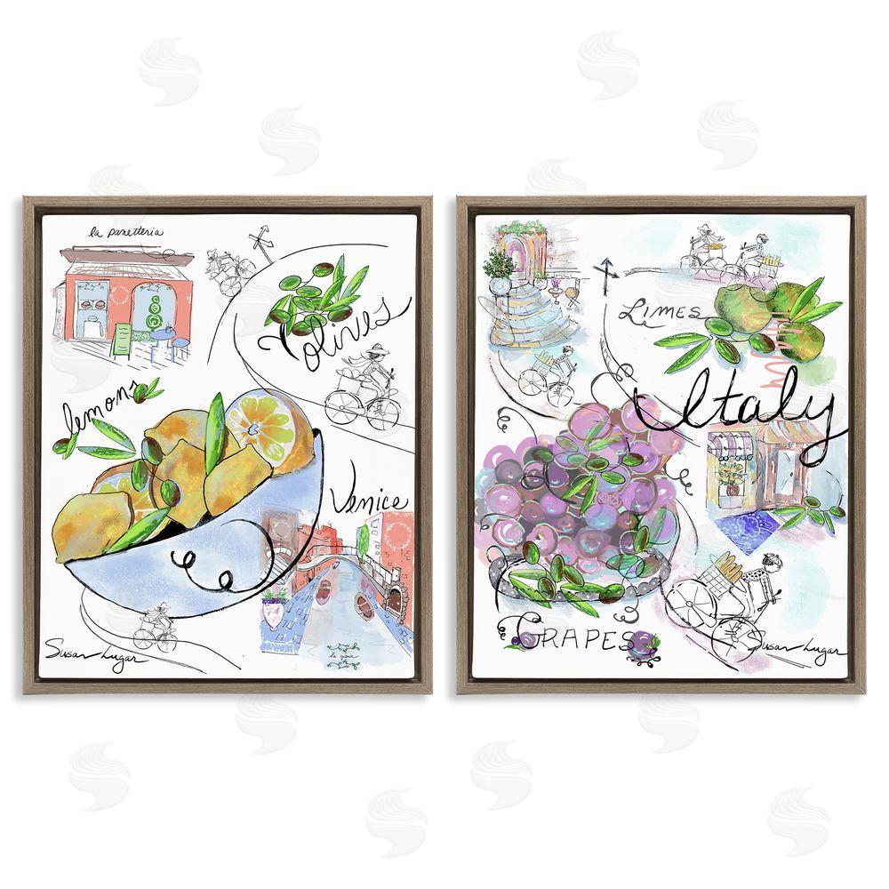 Susan Lugar Italy Travel Sketch Collection Brown Floating Frame Canvas Wall Art Print
