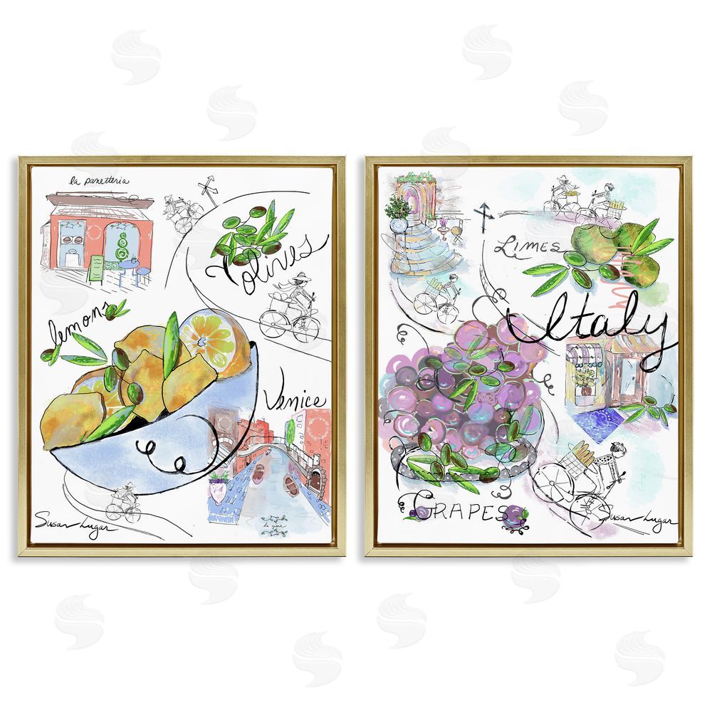 Susan Lugar Italy Travel Sketch Collection Gold Floating Frame Canvas Wall Art Print