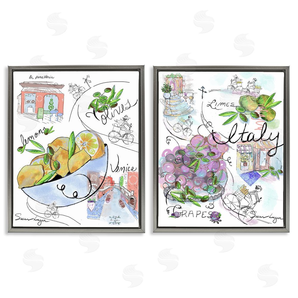 Susan Lugar Italy Travel Sketch Collection Gray Floating Frame Canvas Wall Art Print
