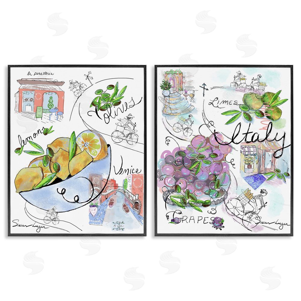 Susan Lugar Italy Travel Sketch Collection Black Framed Giclee Wall Art Print